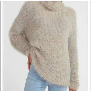 Express Size Medium Cowl Neck Sweater Tan Cozy Oversized